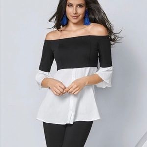 Venus XL off the shoulder black and white blouse